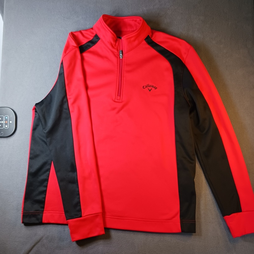 Callaway Men's Golf Pullover Red/Black Colorblock 1/4 Zip Mock Neck LGG